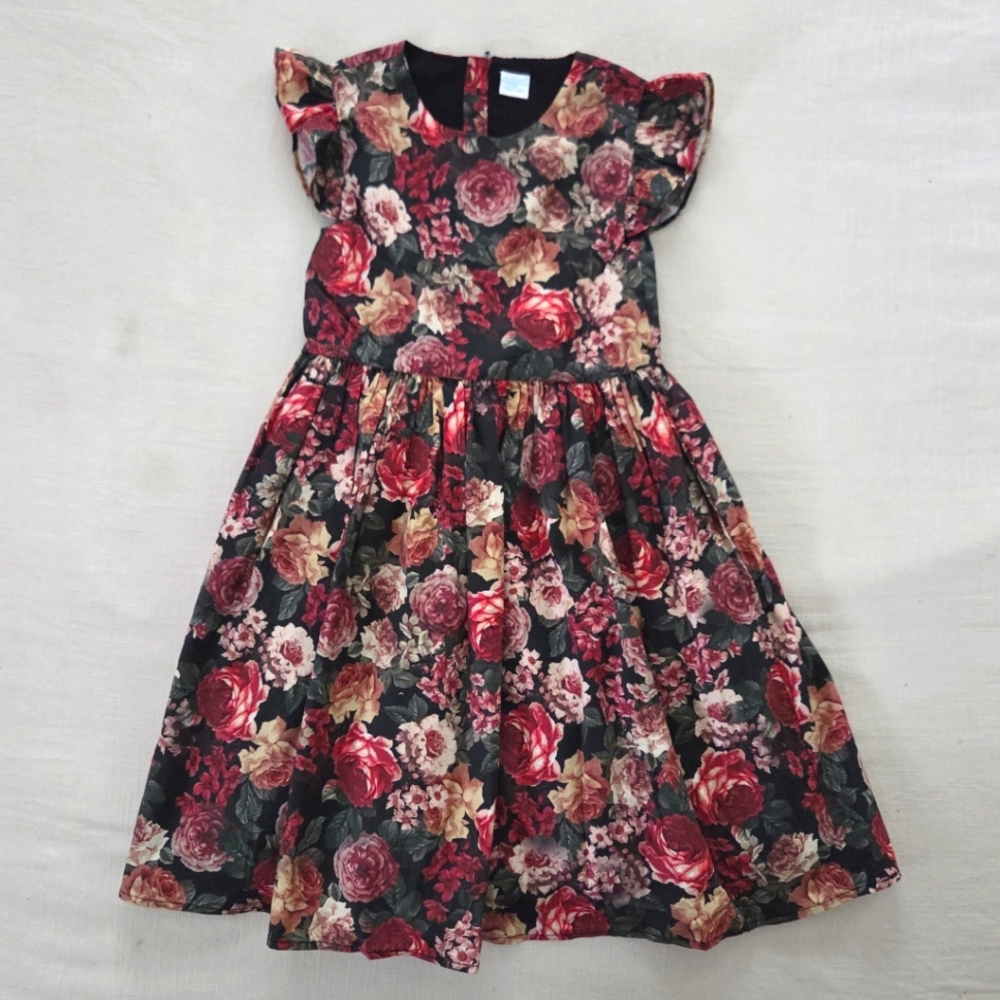 Edgehill Collection Pink and Red Dark Floral Dress Kids 6